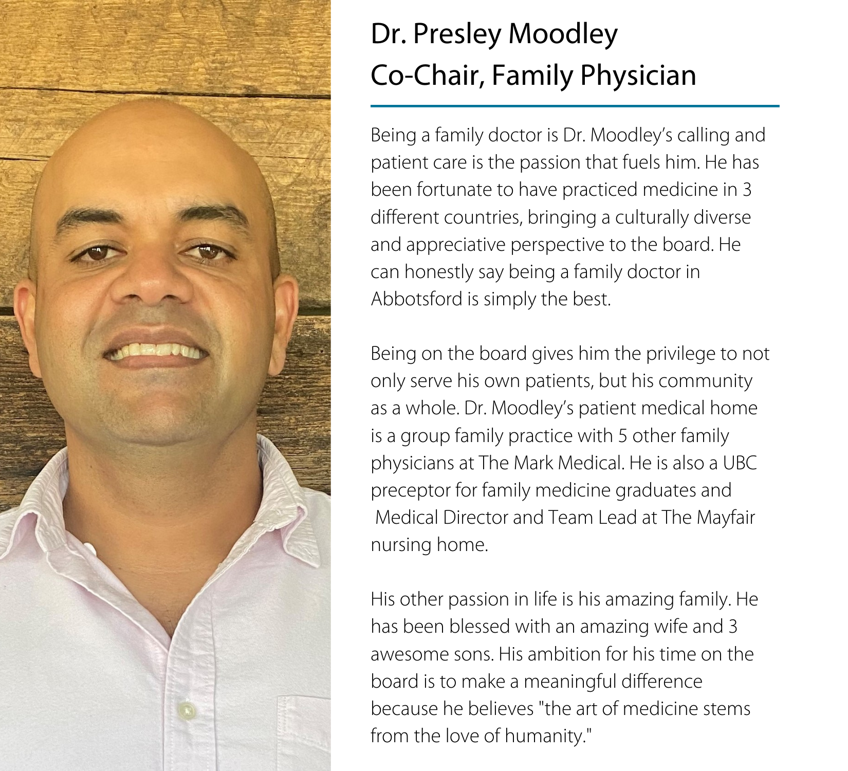 Dr. Presley Moodley Divisions of Family Practice